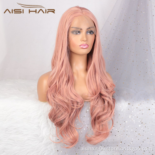 Aisi Hair Popular 26 Inch Long Wavy Pink Wig Swiss Lace Front Wig Cosplay Body Wave Lace Frontal Hair Wigs For White Black Women